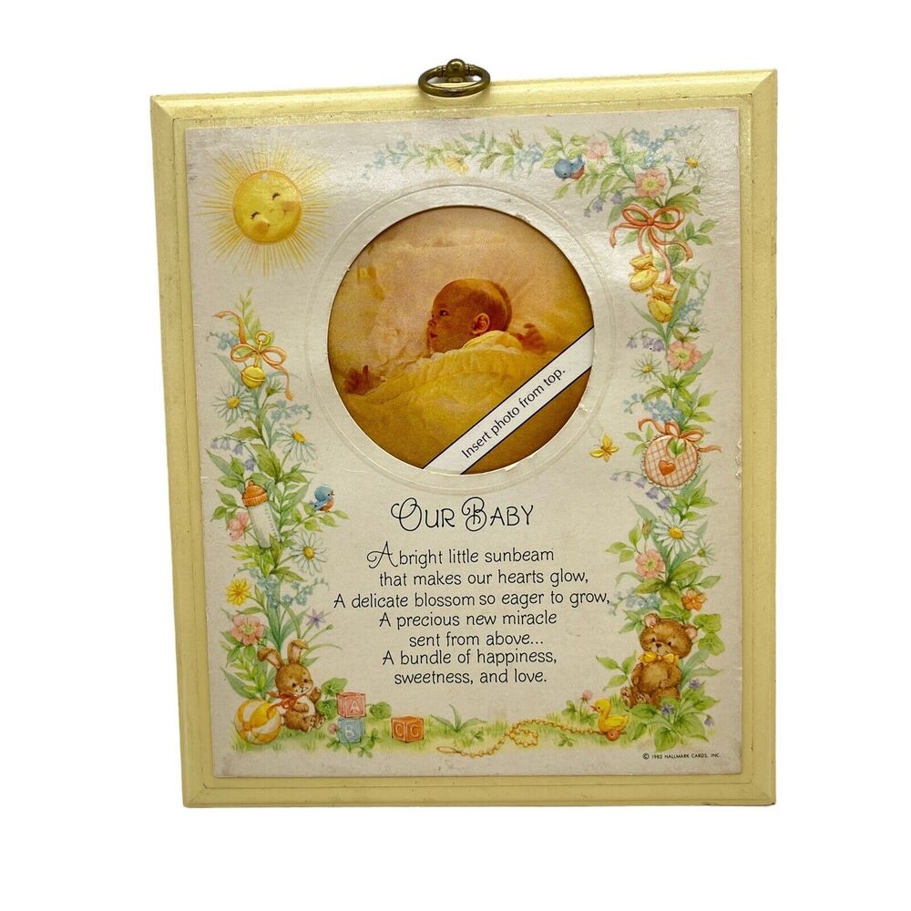 Hallmark Baby Photo Frame on Wood Personalized Plaque Our Baby 1982 New w/ Dings